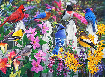 Gathering of Friends, digital, flowers, colours, birds HD wallpaper