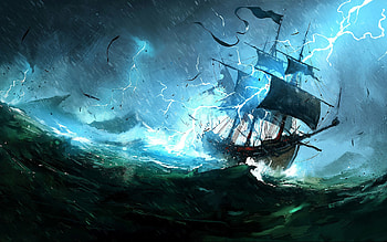 Ghost Ship, Medieval ship storm HD wallpaper