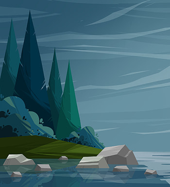 Rivers, Trees, Stones, Art, Vector HD phone wallpaper