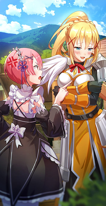 Re zero Ram y Darkness, ramu, cute anime girls, re zero ram, rezero, re zero, waifu ram, ram and darkness, rezero ram, konosuba darkness, anime, konosuba HD phone wallpaper