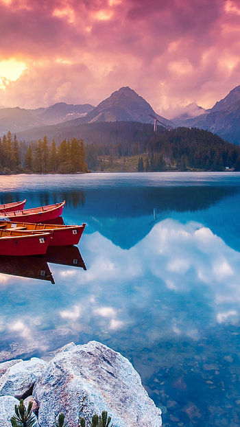 Sunrise beauty, Mountain panorama, Spectacular , Scenic lake HD phone wallpaper