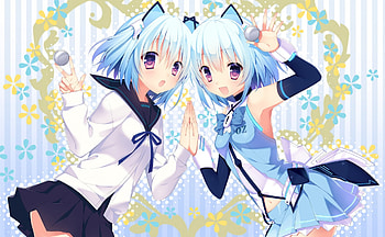 Double Neko, double, blouse, cute, dress, beauty, nice, short hair, adorable, female, sweet, twins, blue hair, girl, beautiful, kawaii, anime girl, neko, anime, pretty, lovely HD wallpaper