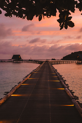 Nature, Sunset, Sky, Sea, Pier HD phone wallpaper