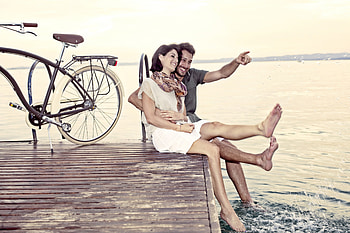 Love, Bicycle, couple, pier, relationship HD wallpaper
