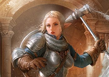Warrior girl, hanho lee, fantasy, girl, elf, orange, armor, warrior HD wallpaper