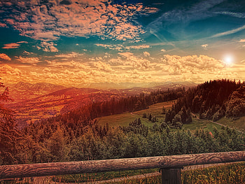 Beautiful sunset, pretty, nature, sky, forest, nice, sunset, moutain, cloud HD wallpaper