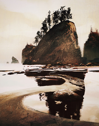 Trees, Art, Rock, Paint, Canvas HD phone wallpaper