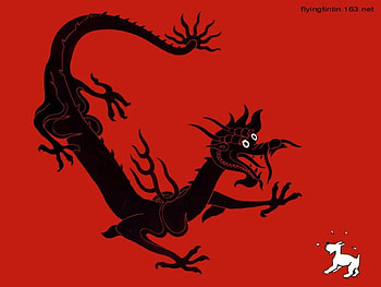 Le Lotus Bleu, dog, milou, colored, snowy, cartoon, black, herge, comic, france, china, cartoons, red, cool, dragon, funny, tintin HD wallpaper