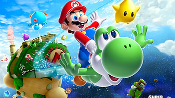 super mario galaxy 2, mario, dinosaur, yoshi, stars HD wallpaper