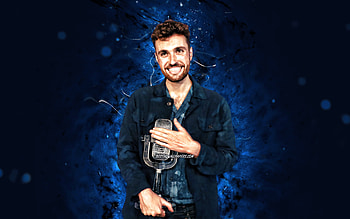 Duncan Laurence, , blue neon lights, dutch singer, music stars, Duncan de Moor, dutch celebrity, superstars, Duncan Laurence HD wallpaper