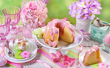 Easter cake, sweet, pink, flower, green, dessert, easter, food, cake HD wallpaper