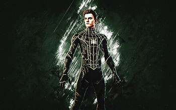 Fortnite Black and Gold-Suit No Way Home-Spider Man Skin, Fortnite, gray stone background, Black and Gold-Suit No Way Home-Spider Man, Fortnite skins, Black and Gold-Suit No Way Home-Spider Man Fortnite, Fortnite characters HD wallpaper