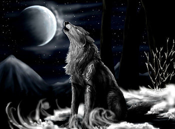 The Full Moon Is Out, black, full, art, , wolf, digital, anime, moon, fantasy, Dark, magical, original, 3D, out, dark sky HD wallpaper
