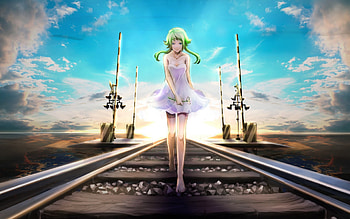 Sad Anime Girl Walking On Railroad HD wallpaper