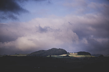 Nature, Trees, Sky, Mountains, Clouds, Field HD wallpaper