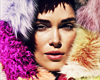Keira Knightley, winter, model, girl, actress, woman, fur, pink, yellow, face HD wallpaper