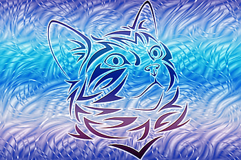 Blue Tribal Cat, Abstract, Art, Cat, Blue, Tribal HD wallpaper