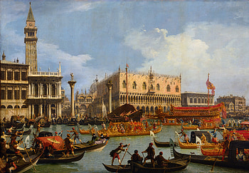 Canaletto - Bucentaur's return to the pier by the Palazzo Ducale (1729), Venice, canal, boat, artistic, painting HD wallpaper