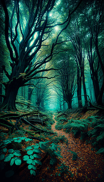 Enigmatic Paths: Spooky Forest , forest, tree, path, mist HD phone wallpaper