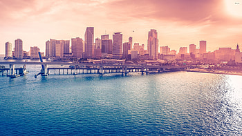 miami, pier, skyscrapper, ocean HD wallpaper
