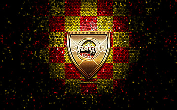 Aragua FC, glitter logo, La Liga FutVe, red yellow checkered background, soccer, Venezuelan football club, Aragua FC logo, mosaic art, football, Venezuelan Primera Division, FC Aragua HD wallpaper