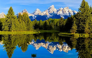 Majestic Mountains, trees, mountains, reflection, water HD wallpaper