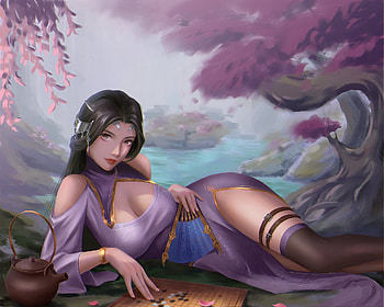 Fantasy girl, girl, pink, juntao hu, fantasy, odalisque HD wallpaper