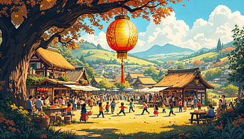 Vibrant Harvest Festival in Ultra, harvest festival, village, festival, lantern, Autumn HD wallpaper