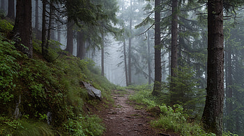 Misty Forest Trail — Ultra, nature, forest, trail, fog HD wallpaper