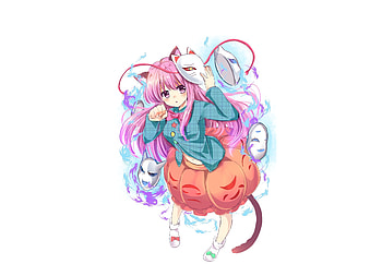 Masks, anime girl, touhou, Hata no Kokoro HD wallpaper