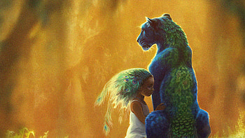 Secret Friend, fantasy, lion, little-girl, peacocks, artstation HD wallpaper