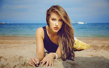 Beauty, model, hair, beach HD wallpaper