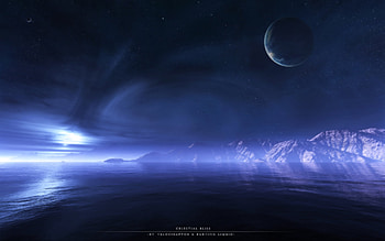 Celestial Bliss, seascape, planet, fantasy, moonlight HD wallpaper