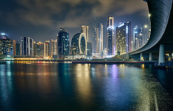 Dubai Nightscape: UAE Skyscrapers, United Arab Emirates, skyscraper, man made, Dubai HD wallpaper