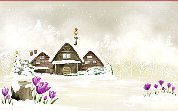 Winter, Flowers, Snow, Miscellanea, Miscellaneous, Drawing, , Small House, Lodge HD wallpaper