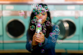 Bubbles, Silhouette, Miscellanea, Miscellaneous, Multicolored, Motley, Girl, Iridescent HD wallpaper
