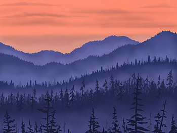 Landscape, Art, Mountains, Forest, Fog HD wallpaper