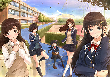 Anime, uniform, head band, blush, school, long hair, anime girls HD wallpaper