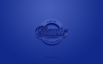 Lotte Giants, creative 3D logo, blue background, KBO League, 3d emblem, South Korean baseball Club, Busan, South Korea, 3d art, baseball, Lotte Giants 3d logo HD wallpaper