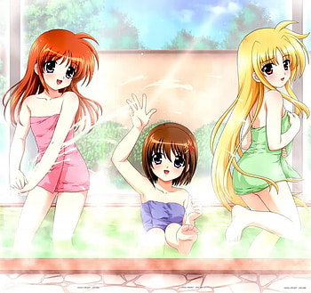 Bath Time!, towels, fate, other, anime, mahou shoujo lyrical nanoha, bathtub, nanoha, hayate, steam HD wallpaper