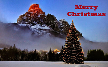 Merry Christmas, Sunset, Christmas, Tree, Mountain HD wallpaper