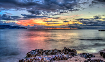 Lovely Sunsets, clouds, water, rocks, sunset HD wallpaper