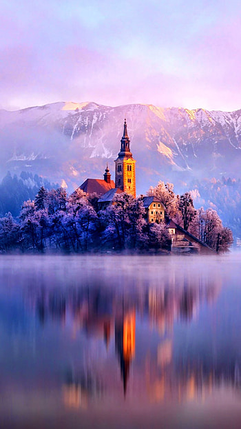 ... lake monastery fortress winter 8 ... HD phone wallpaper