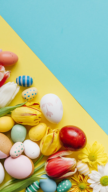 Eggs and flowers, Easter HD phone wallpaper
