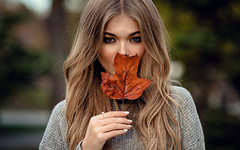 Leaf, lady, model, pretty HD wallpaper