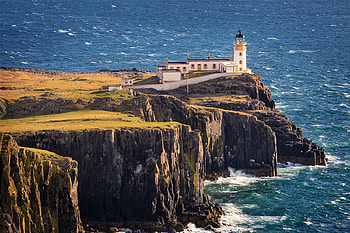 Neist Point, sea, lighthouse, scotland, rock HD wallpaper