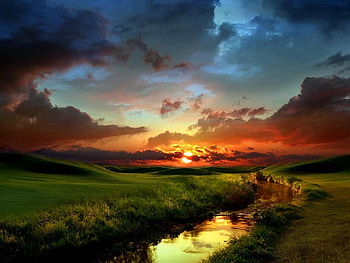 Landscape, Rivers, Sunset, Sky, Sun HD wallpaper