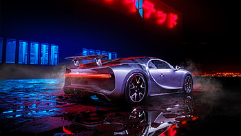 Bugatti Chiron, neon lights, luxury car HD wallpaper