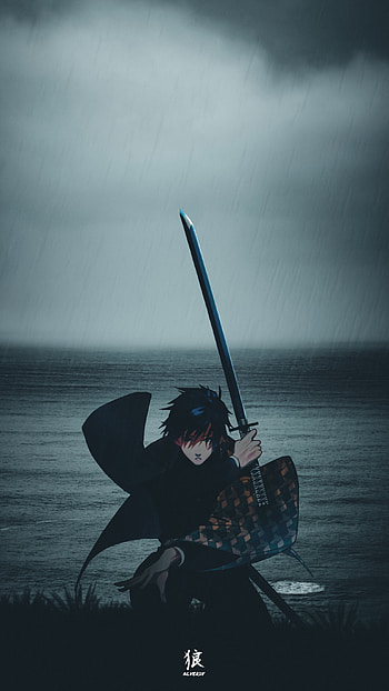 Giyu Tomioka, anime x reality, cloud, sky, rain, demon slayer, anime aesthetic, kimetsu no yaiba, anime , anime HD phone wallpaper