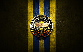 Fenerbahce Basketball, golden logo, Basketbol Super Ligi, yellow metal background, turkish basketball team, Fenerbahce Basketball logo, basketball, Fenerbahce SK HD wallpaper